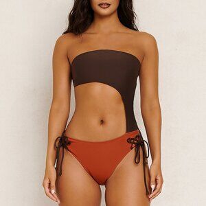 Brown  orange One piece swimsuit b23